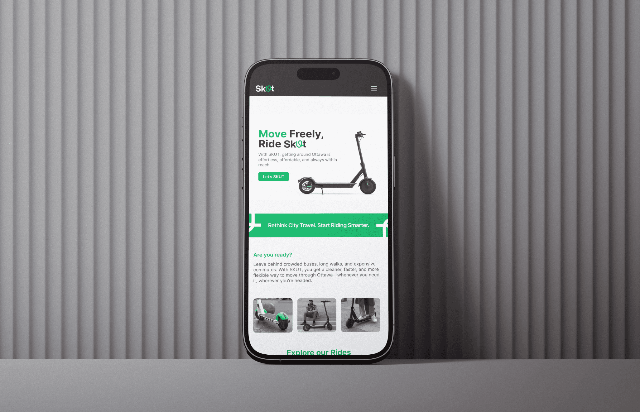 The SKUT website shown on a phone